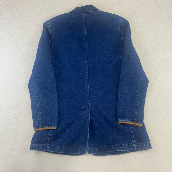 Vintage Orvis Denim Jean Chore Jacket Blazer Leather Elbow Patch Womens Size 8 - Picture 6 of 10